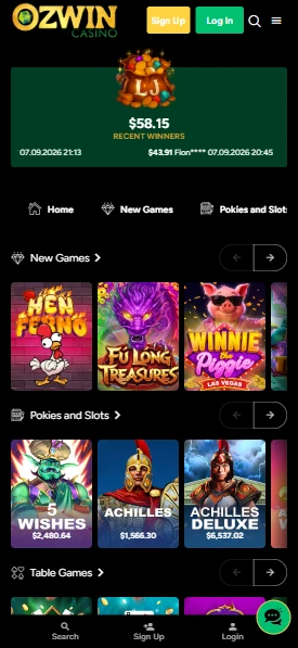 Ozwin mobile site open in a phone browser